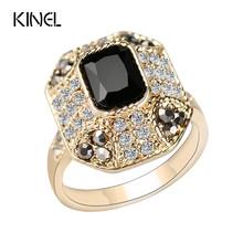 Kinel Crystal Ring Fashion Dubai Color Gold Vintage Jewelry Square Black Main Stone Rings For Women Love Gifts 2016 New 2024 - buy cheap