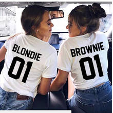 New Letter Printed Best Friend T-Shirt BFF Sister Girls Lovers Couples Women Tee Shirt Cotton Tops Brownie Blondie 01 2024 - buy cheap
