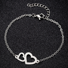 Jisensp pulseira com pingentes de coração duplo ajustável, feminina, boho, joias, presente da amizade 2024 - compre barato