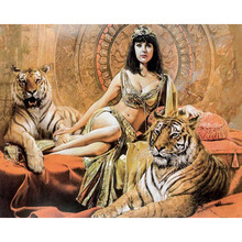 Sexy Lady And Tigers Needlework 5D DIY diamond painting Home decoration Cross Stitch square dril diamond embroidery KBL 2024 - buy cheap