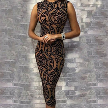 Trendy Women clothes round neck Geometry Casual Sleeveless Evening Bodycon Polyester Dresses one pieces 2024 - buy cheap