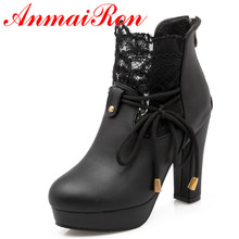 ANMAIRON New Charms Lace High Heel Ankle Boots Women Sexy Red  Round Toe Boots Shoes Woman  Platform Winter Boots 2024 - buy cheap