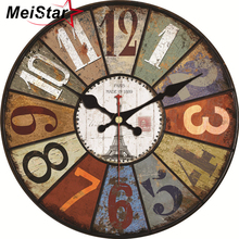 Relógio grande abstrato vintage, relógio colorido silencioso para parede de café, cozinha, decoração para casa 2024 - compre barato