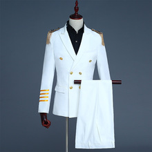 White Double Breasted Wedding Groom Tailcoat Suit Men Stage Cosplay Captain Costume Homme Evening Prom Mens Suits with Pants XXL 2024 - buy cheap