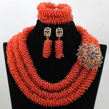 New Arrival! Splendid Orange African Beads Jewelry Set Nigerian Wedding African Crystal Beads Jewelry Set Free Shipping HX993 2024 - buy cheap