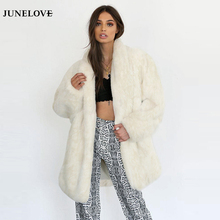 JuneLove Women Vintage Faux Fur Coat New Fashion Casual White Fur Winter Thick Warm Long Coat Fluffy Jacket Plus Size Outwear 2024 - buy cheap