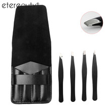 4pcs Stainless Steel Eyebrow Tweezers with Slant Straight Knife Pointed Tips for Eyebrow Ingrown Hair Splinters with Bag 2024 - buy cheap