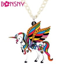 Bonsny Acrylic Holy Fairy Unicorn Flying Horse Necklace Pendant Chain Collar Fashion Anime Jewelry For Women Girls Teens Gifts 2024 - buy cheap