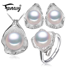 FENASY-Conjuntos de joyería de plata de ley 925 para mujer, collares pendientes de perlas naturales Vintage, anillos de fiesta 2024 - compra barato