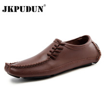 JKPUDUN Italian Men Shoes Casual Luxury Brand Summer Mens Loafers Soft Leather Moccasins Breathable Slip on Boat Shoes Plus Size 2024 - buy cheap