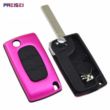 Новый алюминиевый розовый чехол для автомобильного ключа-брелка PREISEI с 3 кнопками для Peugeot 307 без пазов ce0536 2024 - купить недорого