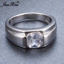 Anillo clásico de piedra azul para hombre y mujer, sortija de boda de circonita cuadrada de cristal, Color plateado, joya de compromiso 2024 - compra barato