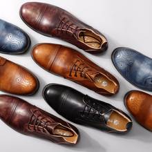 Мужские Винтажные кожаные туфли, черные/коричневые Удобные оксфорды в британском стиле, на шнуровке, с круглым носком, в стиле ретро, на плоской подошве 2024 - купить недорого