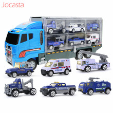 7 шт./лот литой автомобиль из сплава модель инженерных игрушечных автомобилей грузовик масштаб 1:64 модель полиция обучающие игрушки для мальчиков Детский подарок # 2024 - купить недорого