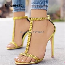 Women Elegant Fashion Open Toe Gold Chains Decorated Stiletto Heel Sandals T-strap Ankle Buckles High Heel Sandals Dress Heels 2024 - buy cheap