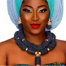 Luxury African Bridal Jewelry Sets Costume Choker Dark Blue Dubai Jewelry Sets For Women Free Shipping 2018 Nigerian Jewellery 2024 - buy cheap