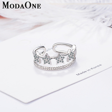 ModaOne AAAAA Zircon Double Line Star Adjustable Ring For Women 925 Sterling Silver Rings For Girl Fashion Ring Bague JZ254 2024 - buy cheap