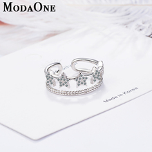 ModaOne-anillo ajustable de doble línea DE CIRCONIA AAAAA para mujer y niña, 925 anillos de plata esterlina, sortija de moda, JZ254 2024 - compra barato