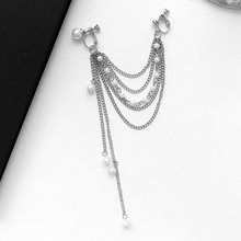 Simple Simulated Pearl Long Tassel Chain Clip Earrings For Women Punk Ear Cuff Non Pierced Jewelry 2024 - buy cheap