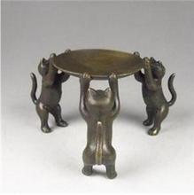 Copper Statue Chinese Bronze Plate Cats Animal 3 Cat oil lamp Candle Holder Candlestick statue 2024 - buy cheap