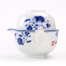 Azul e branco porcelana viagem conjunto de chá incluem 1 pote 1 xícara, elegante gaiwan, chaleira bule bonito e fácil, kung fu teaset 2024 - compre barato