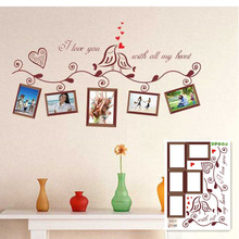 Наклейка на стену с изображением влюбленных птиц, декоративная фоторамка для гостиной, Настенный декор AY640 2024 - купить недорого