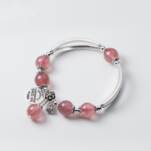 Pulseira de cristal em prata esterlina 925, bracelete com disco de cristal rosa de lótus, joias para mulheres s2135 2024 - compre barato