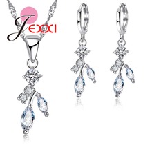 Gorgeous Clear Cubic Zirconia Plant Jewelry Sets for Wedding Engagement 925 Sterling Silver  Women Brand Necklace Earrings 2024 - buy cheap