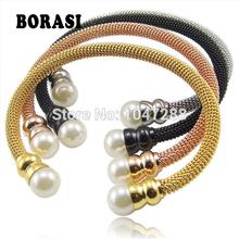 Pulseiras femininas torcidas e elegantes, braceletes de aço inoxidável, ipg, dourado 2024 - compre barato