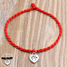 Cão pata coração encantos pulseiras fio vermelho corda pulseira sorte vermelho artesanal corda pulseira para mulheres amante casal jóias 2024 - compre barato