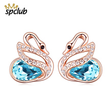 SPCLUB Design Crystals from Swarovski Swan Earring Elegant Gold Color Stud Earrings for Women Fashion Statement Jewelry 2024 - buy cheap