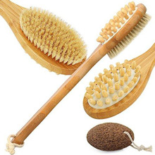 Escova longa para esfoliação e celulite, escova de bambu para banho em pele seca, escovação para as costas 2024 - compre barato
