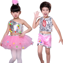 Girl Boy Jazz Dance Latin Dance Ballet Dance Costume Sequin Costume Children Modern Puff Skirt Performance Costume 2024 - buy cheap