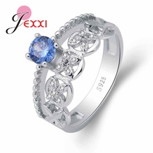 Nova chegada anéis de luxo redondo claramente azul cz 925 prata esterlina feminino nupcial casamento noivado jóias presentes atacado 2024 - compre barato