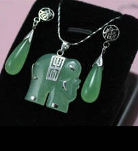 Beautiful! green jades elephant Jewellery necklace Pendant earring Set jade crystal 2024 - buy cheap