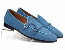 Fashion Blue Suede Men Loafers Men's Moccasins Casual Shoes Flats Dress Shoes Double Buckles Wedding Shoes Large Size 2024 - buy cheap
