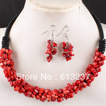Free shipping 6X4mm natural red coral chips nugget beads rope charms necklace earrings romantic jewelry set 18inch GE1164 2024 - buy cheap