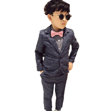 Conjunto de traje casual infantil, conjunto com 2 peças, blazer e calça xadrez, roupas para festa de casamento 2024 - compre barato