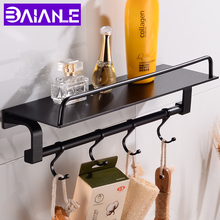 Aluminum Bathroom Shelves Shower Storage Rack Black Wall Mounted Bathroom Shampoo Shelf With 4 Hooks Multipurpose Toilet Racks 2024 - buy cheap