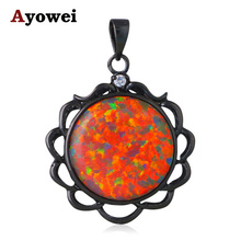 Glam Luxe Mysterious Round Flower Orange Fire Opal Black Gold Tone  Exaggerated Fashion Jewelry Necklace Pendants OP604A 2024 - buy cheap