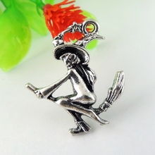 GraceAngie Fantasy Vintage Silver Color Humanoid Wizard Magic Model Tone Zinc Alloy Witch on Broom Pendant Charms Findings 2024 - buy cheap