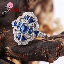 Unique Design Fashion Blue Crystal 925 Sterling Silver Anniversary Engagement Rings For Female Wedding Band Ring Jewelry 2024 - buy cheap