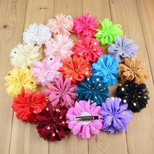 New Arrival 20pcs/lot 22 Colors 3.15 Inch Gold Stamp Dots Chiffon Flowers WITH CLIP For girls Hair Beauty Accessories  FC27 2024 - buy cheap