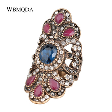 Wbmqda Hot Luxury Antique Gold  Big Finger Rings For Women Vintage Colorful Crystal Ring Fashion Turkish Bohemian Jewelry 2018 2024 - buy cheap