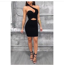 Women Summer Ladies Sexy Key Hole One Shoulder Black Bandage Dress 2021 Celebrity Designer Fashion Party Club Dress Vestido 2024 - buy cheap