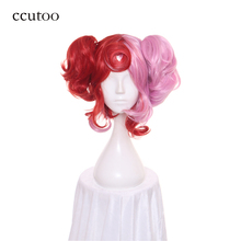 ccutoo35cm Half Red and Pink Short Curly Base Body With Double Chip Ponytails Cosplay Wig Female's Party Costume Full Wigs Hair 2024 - buy cheap