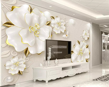 Beibehang Custom wallpaper HD 3D stereo embossed rose beige jewelry TV background wall living room bedroom mural 3d wallpaper 2024 - buy cheap