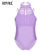 Ballerina Gymnastics Dress Ballet Leotards for Girls Toddler Dancewear Turtle Neck Lace Overlay Bodice Ballet Costumes Jumpsuit 2024 - buy cheap