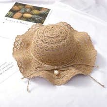 XEONGKVI Pure Color Bow Pearls Falbala Children Sun Hats Summer Beach Straw Hats For Girl 51-52cm 2024 - buy cheap