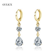 GULICX Fashion Long Water Drop Rose Gold-Color Drop Earrings Teardrop CZ Zirconia Dangle Earrings for Women Wedding Jewelry E139 2024 - buy cheap